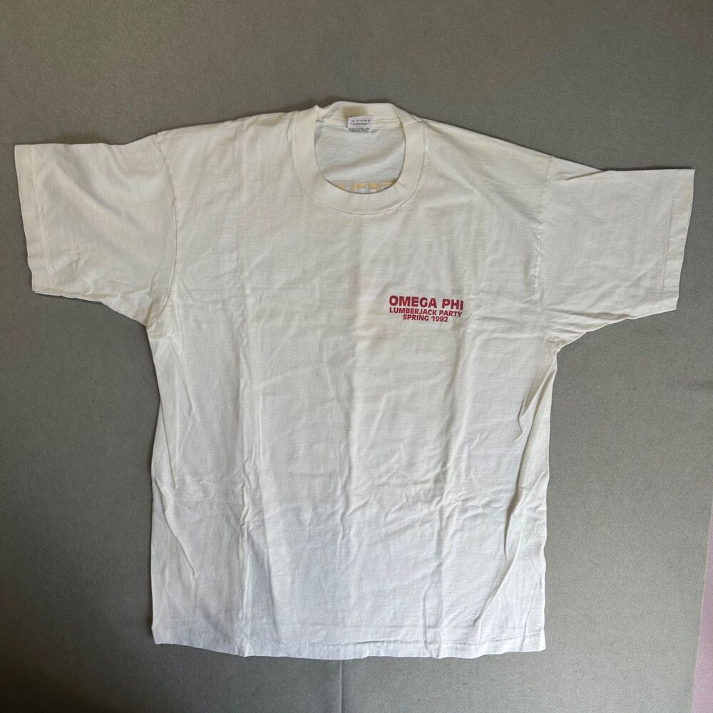 Vintage 1992 Omega Phi Fraternity T Shirt XL Fruit of the Loom Single Stitch